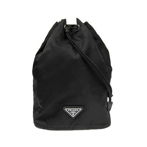 Prada Black Nylon and Leather Drawstring Pouch 1NA369